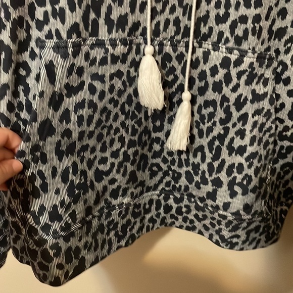 The Upside Blue Leopard Print Mock Neck Drawstring Hoodie Sweatshirt - Picture 8 of 10